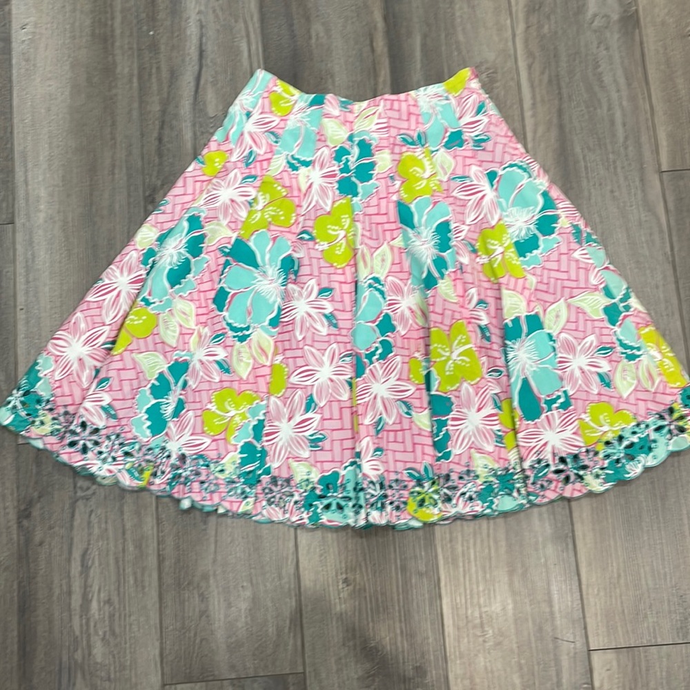 Vintage Lilly Pulitzer floral pleated skirt scalloped edges